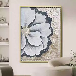 Peinture murale abstraite florale faite à la main sur toile, avec texture de nacre, décoration intérieure de luxe, vente en gros - Product Image 2