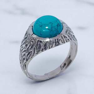 แหวนเงินแท้ 925 ประดับด้วยเทอร์ควอยซ์สีน้ำเงินธรรมชาติ สไตล์โบฮีเมียนคลาสสิก ราคาขายส่ง เครื่องประดับเงิน - Product Image 3