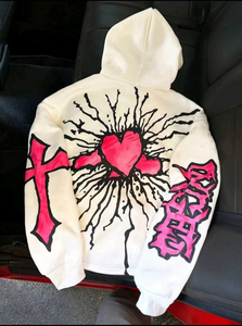 Men's White Hooded Sweatshirt Oversized Streetwear Print Angel Cross <b>Heart</b> Design Regular Sleeve Knitted Cotton Autumn Wear - Product Image 5