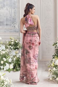 Lehenga Choli en Soie et Rayonne Brodé de Fleurs Roses, Robe Traditionnelle Indienne pour Mariage, Fête, Diwali, Protection Solaire, Séchage Rapide pour Femme - Product Image 5
