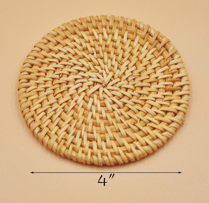 Sous-verres écologiques naturels avec support, sets de table tissés, 4 dessous de plat antidérapants pour boissons, ensemble de thé rond en rotin - Product Image 5