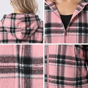 Veste à capuche en flanelle à carreaux pour femme, 100 % coton, décontractée, pour l'automne, avec fermeture éclair, coupe régulière, manches longues, sweats à capuche à carreaux pour homme - Product Image 6