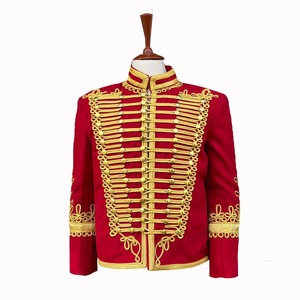 <b>Men's</b> Red Polyester Hussar Jacket With Gold Embroidery Mandarin Collar <b>Double</b> <b>Breasted</b> Formal Winter <b>Coat</b> - Product Image 1