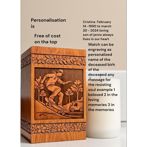 Urne funéraire en bois personnalisée gravée pour skateboarder, souvenir commémoratif par AYAANS - Product Image 6