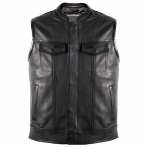 Nouveau gilet en cuir noir classique pour homme, 100% cuir de haute qualité, sans manches, fermeture à boutons, chauffant, hiver, grande taille, gilet de moto - Product Image 1