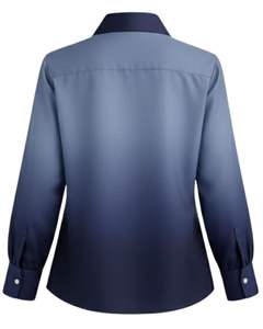 Chemisier décontracté pour femme à manches longues, boutonné, dégradé bleu acier vers bleu marine, personnalisé, pour le bureau, fabrication OEM sur mesure, haut de gamme - Product Image 2