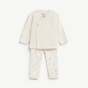 Ensemble 2 pièces unisexe pour bébé, en modal et élasthanne, à manches longues, imprimé ours, avec boutons-pression, à pieds, pour nouveau-né, ODM Vietnam - Product Image 1