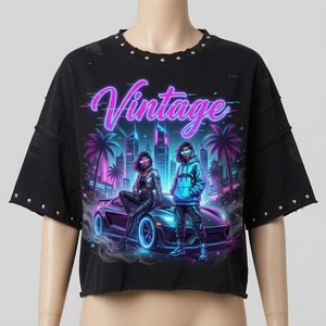 เสื้อยืดพิมพ์ลายกราฟิกสัตว์สไตล์เรโทรนีออนพร้อมโลโก้สั่งทำ ผ้าคอตตอน 100% หนานุ่ม ทรงหลวม สตรีทแวร์ ผลิตโดยโรงงาน OEM ผู้ผลิตเสื้อผ้าผู้ชาย - Product Image 2