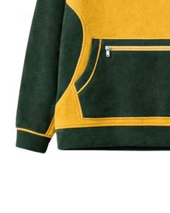 Sudadera con capucha de forro polar para mujer, amarilla y verde oscuro, extragrande, con cuello alto y botones a presión, informal de invierno, personalizada, con bolsillo con cremallera - Product Image 6