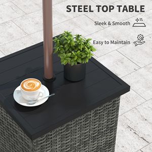 Tavolino da Esterno Quadrato in Vimini Grigio Misto con Foro per Ombrellone da 1,5 Pollici, Telaio Pieghevole Resistente ai Raggi UV e Spazio di Archiviazione - Product Image 6