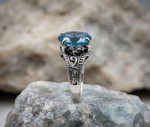 Anneaux en argent sterling 925 avec topaze bleue naturelle, bijoux classiques pour mariage et fiançailles, à porter tous les jours, cadeau d'anniversaire, unisexe - Product Image 6