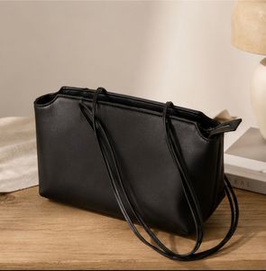 Women's Minimalist Genuine Leather Shoulder <b>Bag</b> <b>Black</b> Zip Closure Two <b>Straps</b> Daily Use - Product Image 1