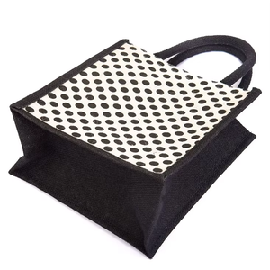 Polka Print Jute Box Tote Structured Base Reusable <b>Medium</b> Shoulder Strap Carry <b>Bag</b> Shopping Lunch Travel Eco Friendly Durable - Product Image 3