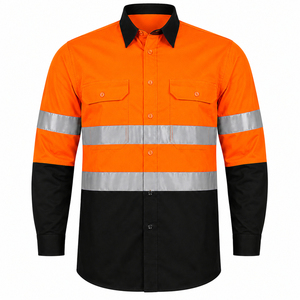 Chemise de travail haute visibilité pour homme, orange et noir, réfléchissante, manches longues, uniforme de sécurité en polyester - Product Image 4