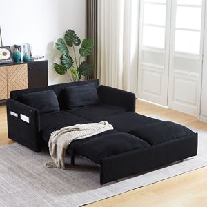 64.5 Inch Soft Corduroy Convertible <b>Sleeper</b> <b>Sofa</b> Bed 3 in 1 Adjustable Pullout with 2 Side Pockets and Pillows - Product Image 5