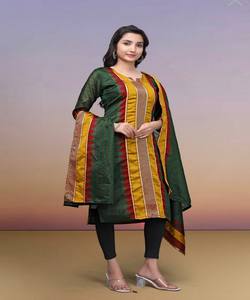 Conjunto de Dupatta y Top de Algodón Kanchi con Bordado Jacquard, Ropa Casual, Precio al por Mayor, Prenda Étnica Verde - Product Image 5