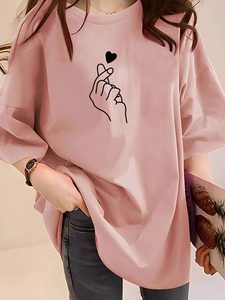 Camiseta de Verano 2026 para Mujer, con Estampado de Corazón y Letras, Estilo Deportivo Casual, Cuello Redondo, Holgada, para Primavera/Verano - Product Image 2