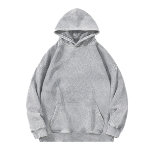Sudadera con capucha personalizada para hombre, 100% algodón, de tela gruesa, con lavado ácido y arte personalizado en las mangas, para marcas de ropa urbana. - Product Image 2