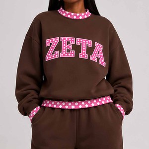 Zeta Wholesale Heavyweight <b>Mock</b> <b>Neck</b> Crew <b>Neck</b> Sweatshirt Women Men Ladies Unisex Gingham Patch Polka Dot College University - Product Image 5