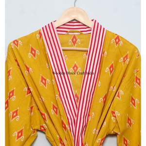 Robe Kimono Longue en Coton Bio pour Femme, Veste avec Ceinture, 100% Coton, Vente en Gros, Collection Printemps - Product Image 4