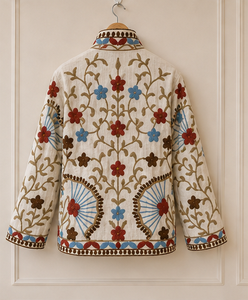 <b>White</b> Cotton Suzani <b>Jackets</b> Floral Embroidered Boho Artisan Jaipur Handmade Ethnic Fashion Retro Layering Boutique Wholesale B2B - Product Image 3