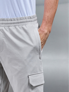 Light Gray Men Cargo Trousers Mid Waist Breathable Quick Dry Loose Fit <b>Pants</b> Casual Outdoor Wear <b>Nylon</b> Windproof <b>Pants</b> - Product Image 2