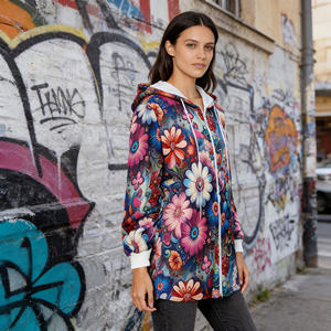 Oferta especial en Temu: Sudadera con capucha artística floral para mujer, ligera, de manga larga, con cordón ajustable, ideal para la calle. - Product Image 2