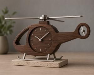 Wooden Helicopter Desk <b>Clock</b> With Brass Details Minimalist Design Quartz Movement - Product Image 2