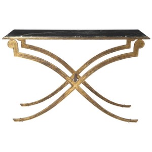 LINEA Metal Console <b>Table</b> with <b>Brown</b> wooden Top Luxury Golden Metal Frame console <b>table</b> for living room - Product Image 2