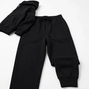 Ensemble de survêtement pour homme, écologique, noir uni, à capuche, haut à manches longues et pantalon de jogging, tenue d'hiver décontractée - Product Image 6