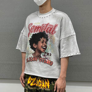 เสื้อยืดผู้ชายทรงปกติ คุณภาพสูง ผ้าฝ้าย 100% สตรีทแวร์ ลายกราฟิกแบบทำเก่า ระบายอากาศได้ดี แห้งเร็ว น้ำหนักมาก สั่งทำได้ - Product Image 4