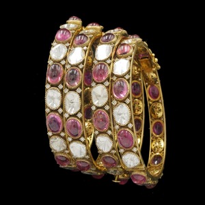 Vintage 18K Gold Tourmaline Victorian And <b>Crystal</b> Bangle <b>Bracelet</b> Intricate Uncut Stones For Women Ethnic Jewellery- 4 pieces - Product Image 1