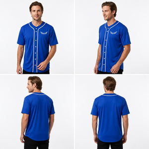 Maillot de baseball bleu roi pour homme, manches courtes, logo brodé, évacuation de l'humidité, coupe classique, vêtements toutes saisons - Product Image 6