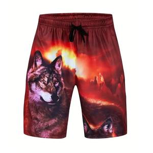 Conjunto de camiseta y pantalones cortos con estampado de lobo para hombre, conjunto informal con estampado animal para verano - Product Image 5