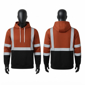 Sudadera con Capucha Premium de 320 GSM, 100% Algodón, Forrada, con Diseño de Dibujos Animados, Ecológica, para Hombre, Naranja y Negro, Alta Visibilidad, Reflectante - Product Image 1