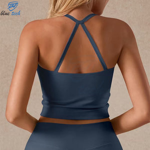 High Quality Women Solid Fitness Yoga Set 2 Piece Gym Workout Outfit Tank Top <b>Shorts</b> Breathable Stretch Quick Dry Front - Product Image 5