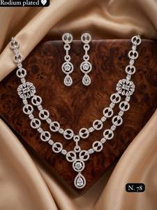 <b>Silver</b> Plated Brass Women's Bridal Set <b>Choker</b> Necklace Drop Earrings Tikka Ethnic Zircon Trendy Wedding Engagement Anniversary - Product Image 1
