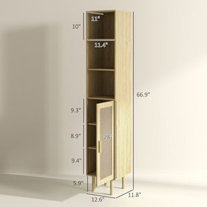 Mobile da bagno alto in rovere con ripiani regolabili e porte in Rattan mobili di stoccaggio indipendenti - Product Image 3