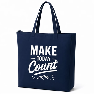 Bolsa de Tela Azul Marino AMANI de 300 g/m², 20x18x5, con Cierre de Cremallera, Reutilizable, Ecológica, con Asa Larga, MAKE TODAY - Product Image 1