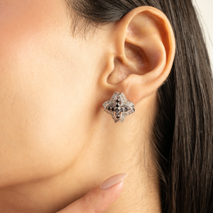 Handmade Natural Round Brilliant Cut Diamond Prong Setting 925 Sterling <b>Silver</b> Floral Design <b>Stud</b> Earrings Bridesmaids Gifts - Product Image 2