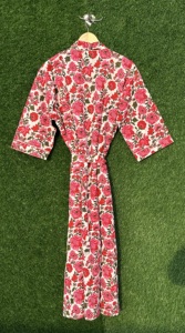 Adults Cotton Floral Print <b>Kimono</b> Robe Eco-Friendly V-Neck Pockets Natural Waist Full Length Gown Lounge Sleepwear Beach Resort - Product Image 3