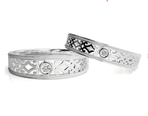 925 Sterling Silver Zircon Bezel Setting Eternity Band Filigree <b>Couple</b> <b>Rings</b> - Product Image 3