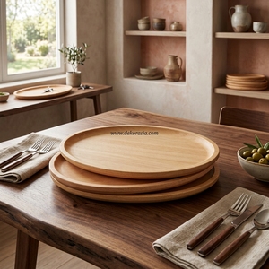 Plato de servicio de madera sólida Natural, plato de madera ovalada, duradero, vajilla - Product Image 6