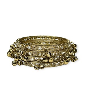 Royal 24K Gold Plated Kashmiri Jhumki <b>Bangles</b> with Intricate Ghungroo Hanging Design Premium Ethnic Wedding <b>Bangle</b> <b>Set</b> for Women - Product Image 3