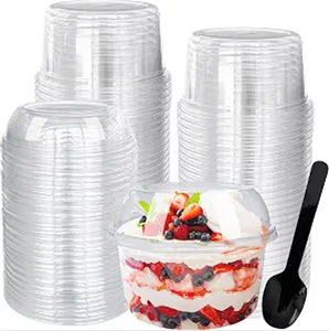 Vasos Desechables Transparentes Redondos de PET, Libres de BPA, con Tapas, 50 Unidades, Diseño Moderno, para Postres, Parfaits, para Llevar de Panadería - Product Image 1