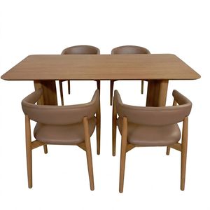 Modern <b>Solid</b> <b>Wood</b> <b>Round</b> <b>Dining</b> <b>Table</b> Set with Upholstered <b>Dining</b> Chairs for Cafe Restaurant Hotel Apartment Luxury Furniture - Product Image 1
