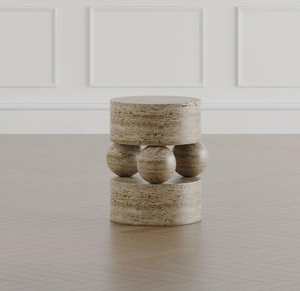 Mesa Auxiliar de Mármol Travertino Hecha a Mano con Base Esférica Moderna, Mesa Lateral de Piedra de Lujo para Decoración de Sala de Estar - Product Image 4