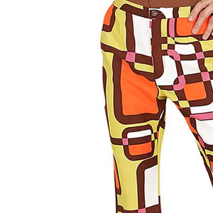 Pantalon évasé pour homme, imprimé géométrique, taille haute, fermeture boutonnée, décontracté, en polyester et coton tissé, style été - Product Image 6