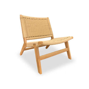 Chaise de salle à manger scandinave moderne en bois avec pieds en teck massif et assise et dossier tressés pour l'ameublement de la maison - Product Image 5