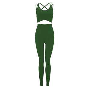 Conjunto de Yoga de 2 Piezas para Mujer de Alta Calidad, Marca Privada, Transpirable, con Logotipo Frontal, Cintura Elástica, Ropa Deportiva para Gimnasio, Verde, OEM - Product Image 5